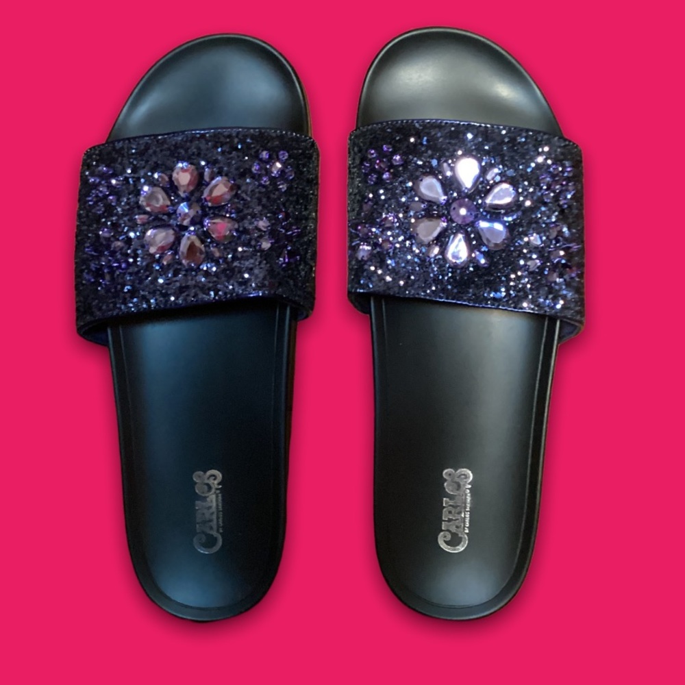 Navy Blue Crystal Slides